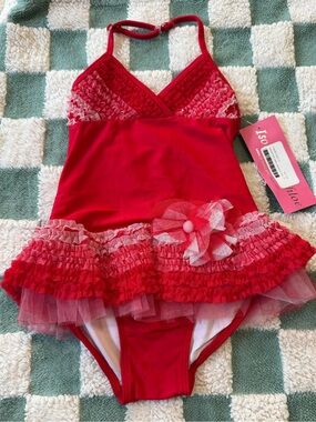 NWT Isobella & Chloe Tallulah Swimsuit 3T Red Halter Tutu Ruffle | 4th of July